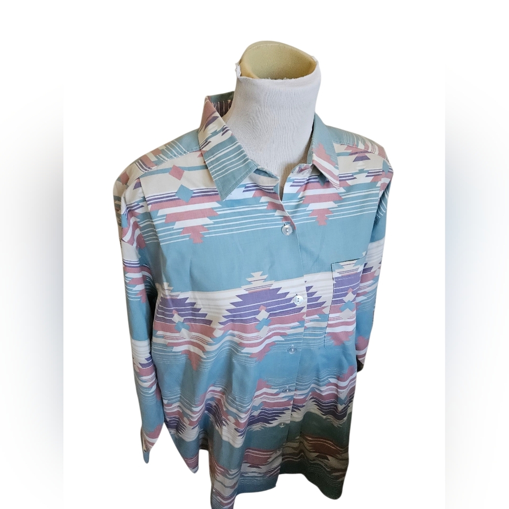 Forenza Aztec Western Print Button Down Shirt Size Large